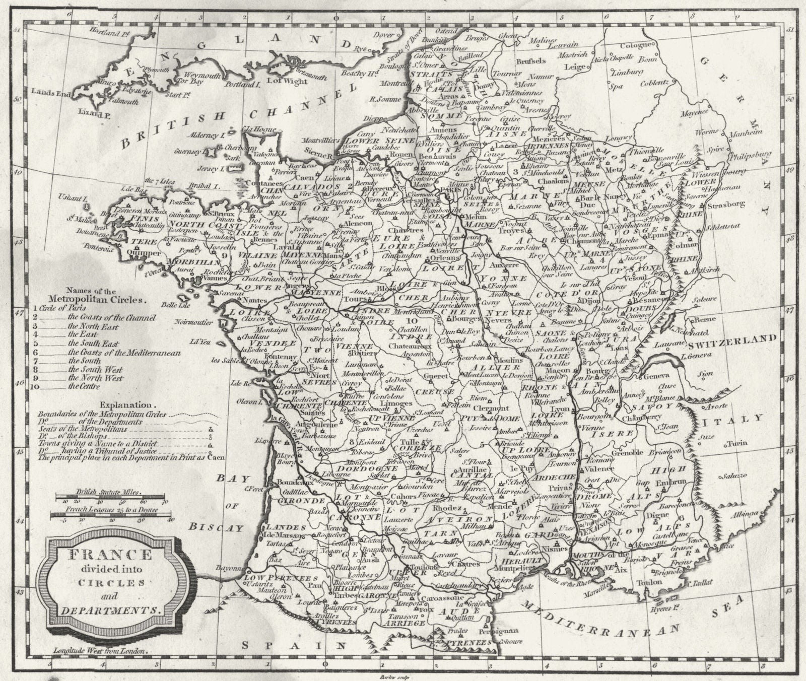 FRANCE. Circles & departments. Blomfield 1807 old antique map plan chart